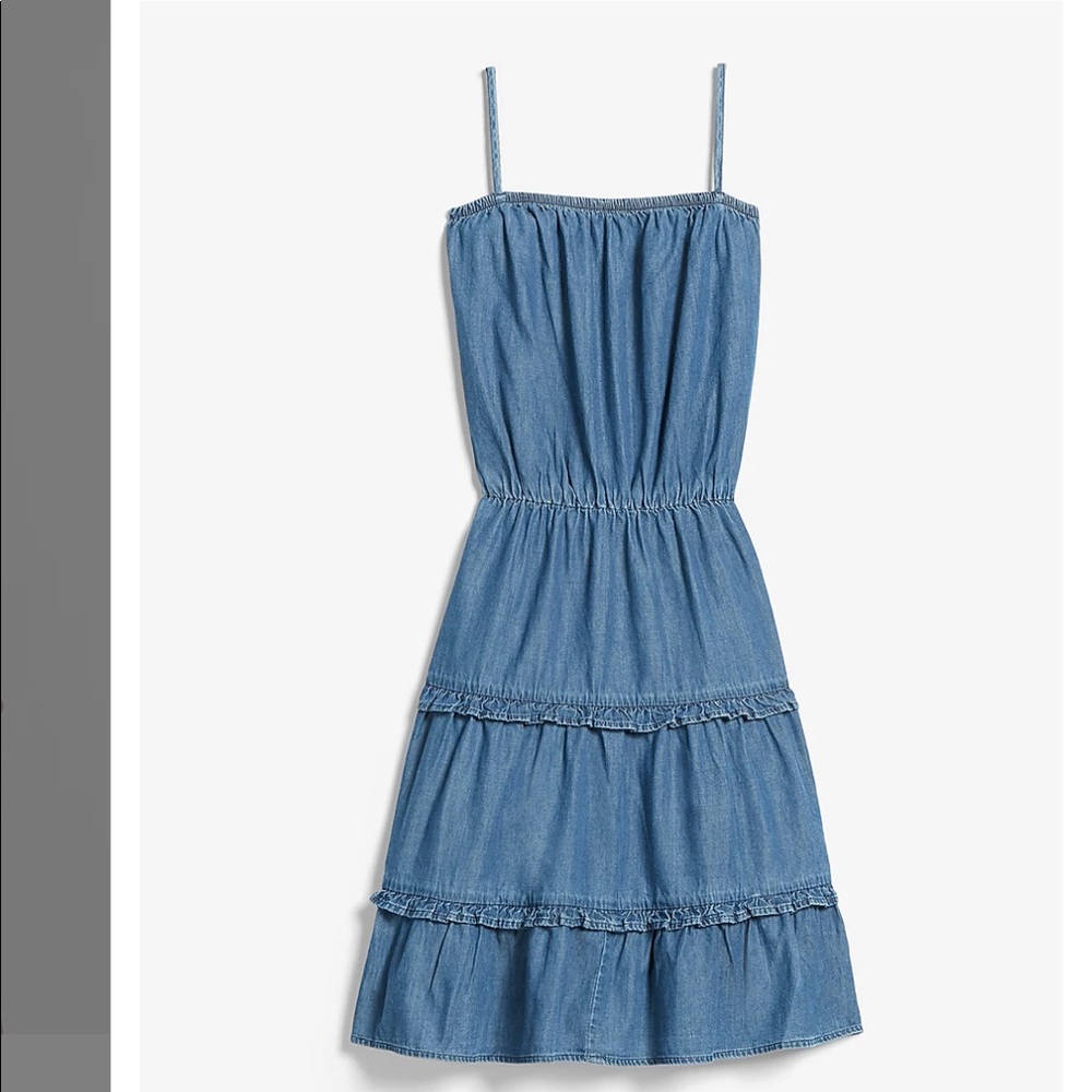 EXPRESS | Denim Square Neck Tiered Mini Dress - Picture 9 of 17